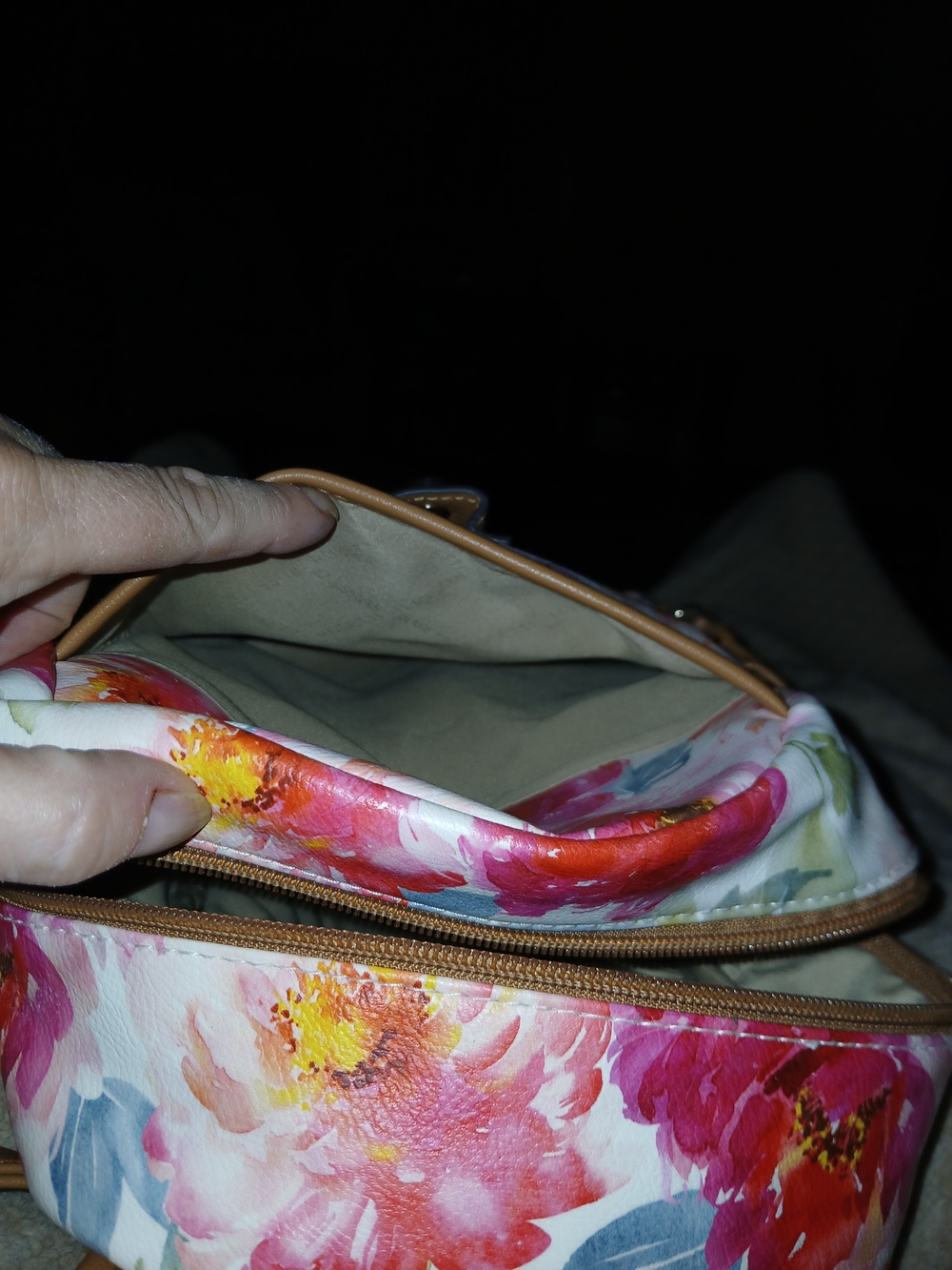 Rosetti Floral Backpack in Pink, White & Tan Trim - Picture 7 of 9